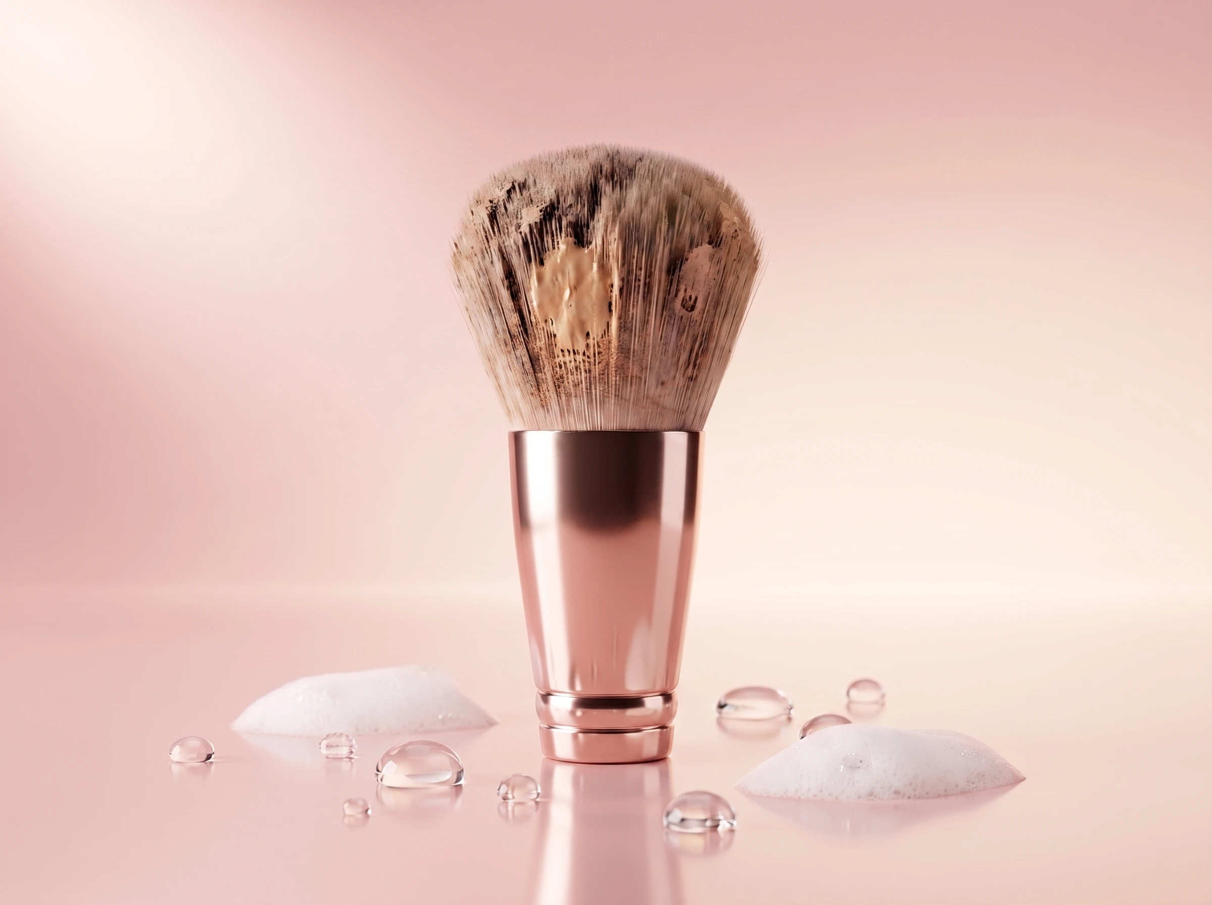Brocha cargada de maquillaje, antes de limpiar