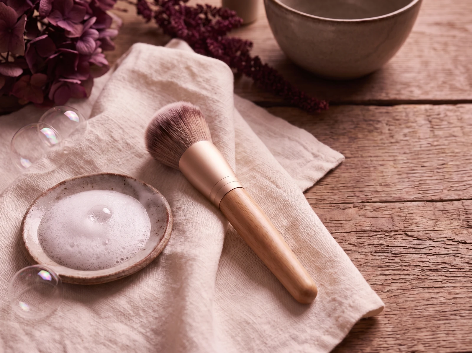 Ritual de cuidado Brushia — brocha sobre lino con espuma